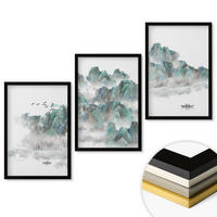 WANDBILDER 3er-Set - 40x60 cm Schwarzer Rahmen - Berge, Wolken, Vögel, Boot, Japandi - Schwarz, Kunststoff (40/60cm) - ArtPrintCave