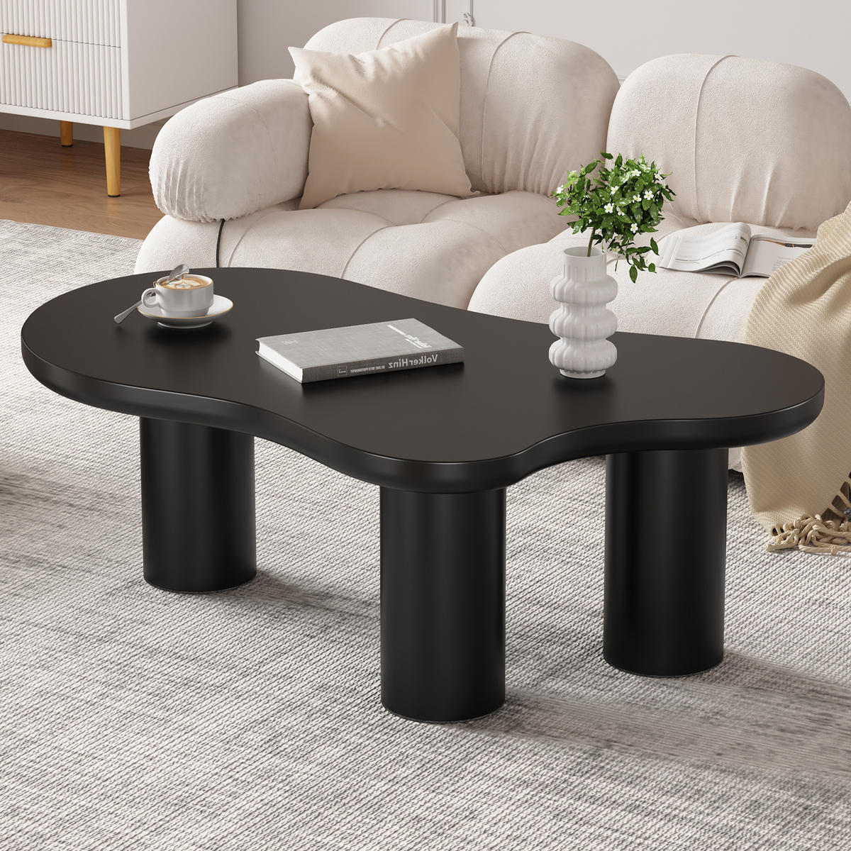KONFERENČNÍ stolek 107/66/40,5 cm černý z MDF s nohami z PVC v organickém tvaru - černá, kompozitní dřevo (107/66/40.5cm) - OKWISH