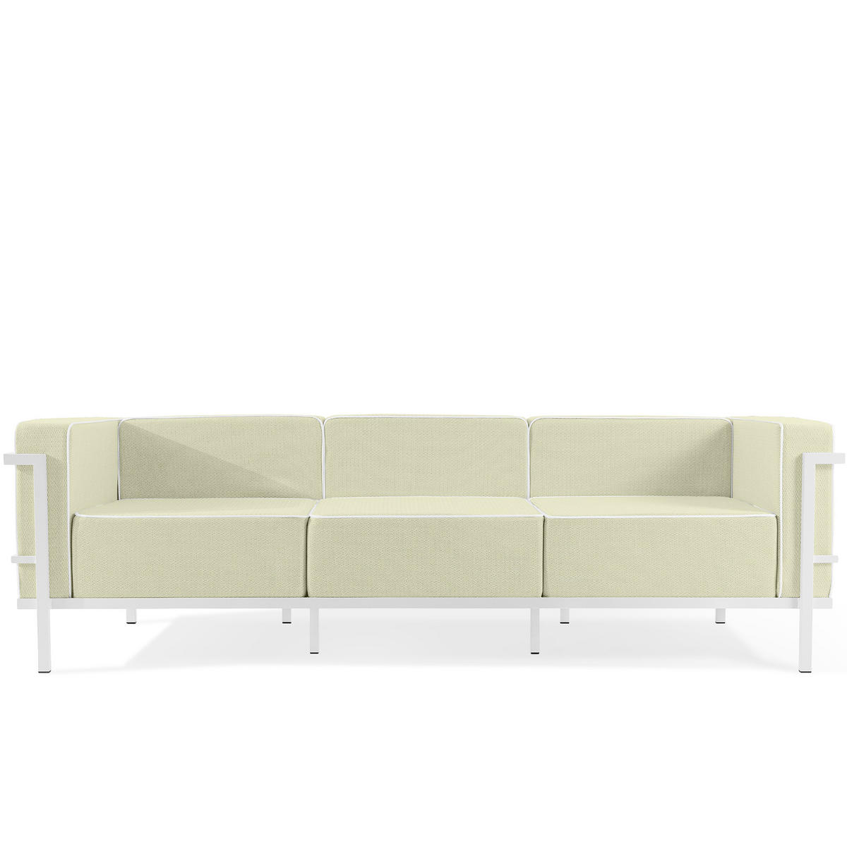 GARTENLOUNGE-SET TRIGLO 1x Tisch, 2x Sessel, 1x Sofa 3-Sitzer, 4-tlg., Modern, Weiß - Weiß/Hellgrün, Glas/Textil - KONSIMO®
