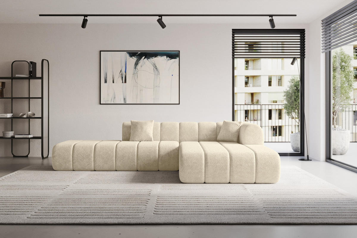 ECKSOFA Ottomane Rechts BILA-L 289x176x71 Creme Chenille - Ecru/Creme, Holzwerkstoff/Kunststoff (289/176cm) - ALTDECOR