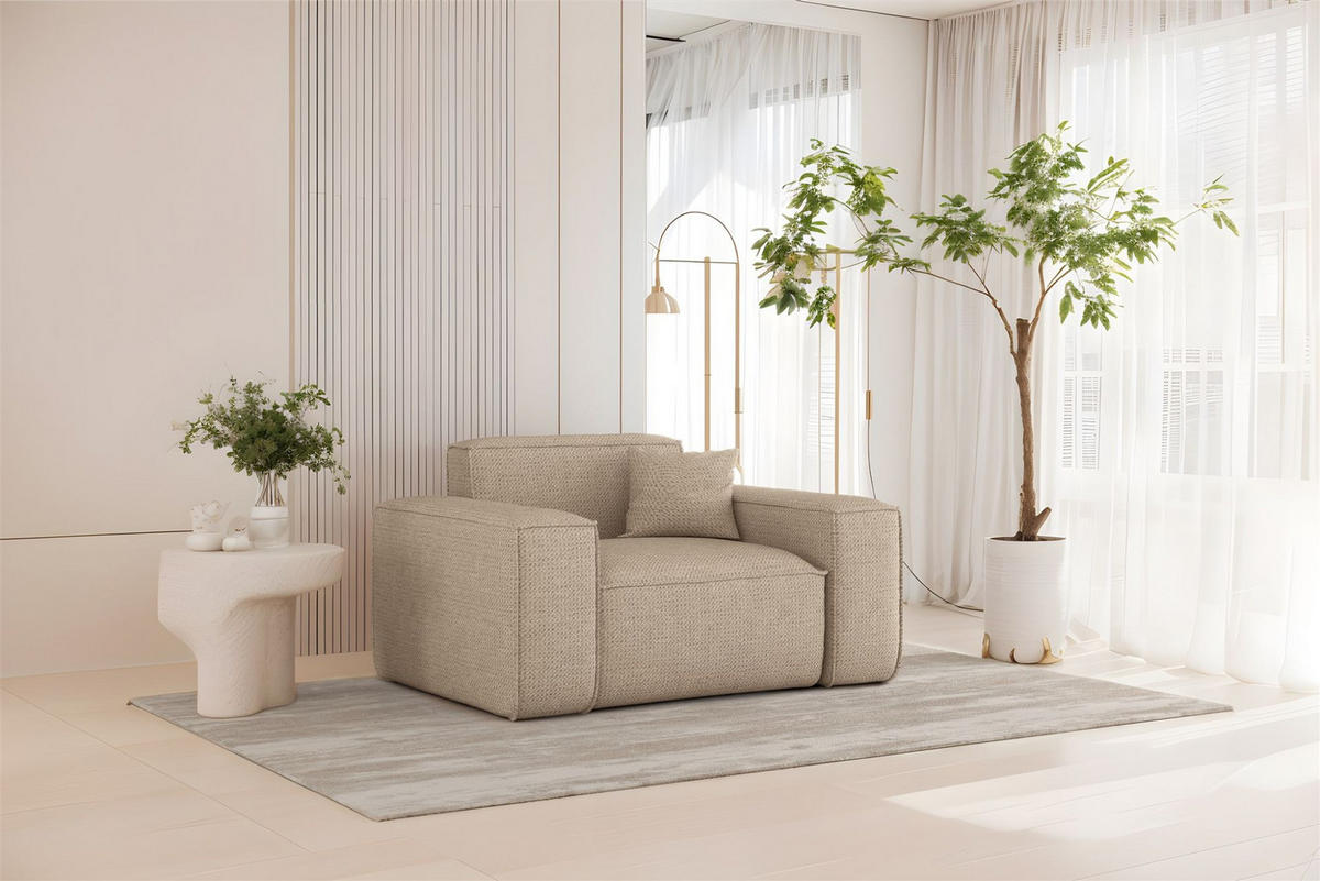 SOFASET Celes Premium 3-2-1 In Artico - Beige, Holzwerkstoff/Textil (218/73/90cm) - Fun Möbel