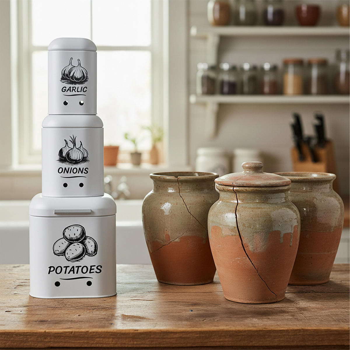 3XDÓZA na brambory - bílá, kov - Relaxdays