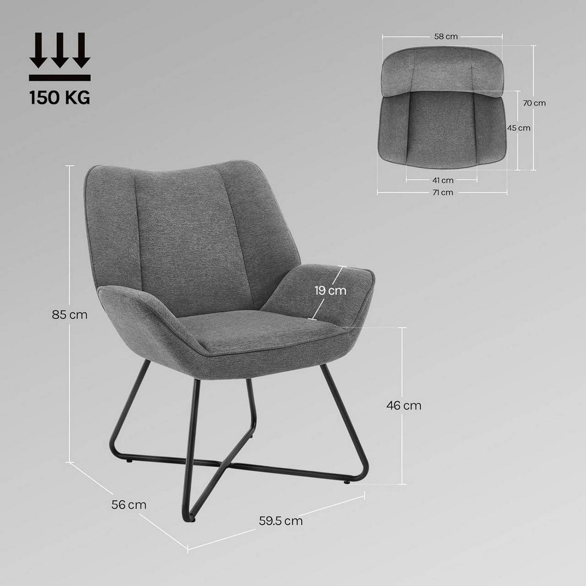 RELAXSESSEL mit Metallrahmen, Leinen, Dunkelgrau - Dunkelgrau/Schwarz, Keramik/Textil (71/85/70cm) - Woltu