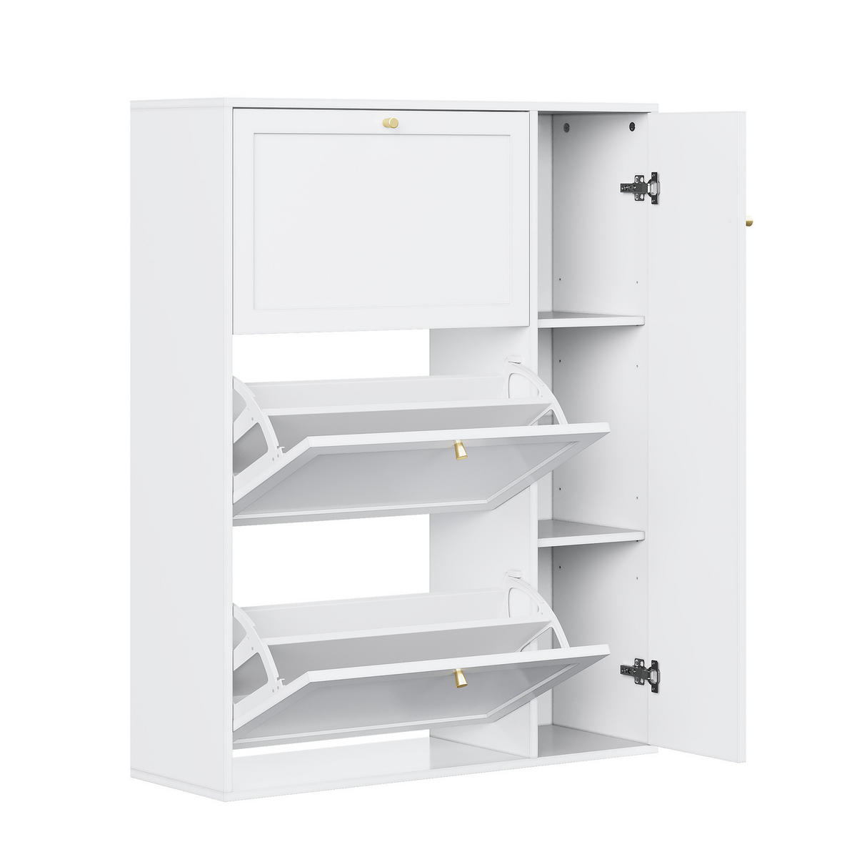 SCHUHSCHRANK mit 3 Klappen und 1 Tür 90x25x114 cm Weiß - Weiß, Holz (25/114/90cm) - Beauniv