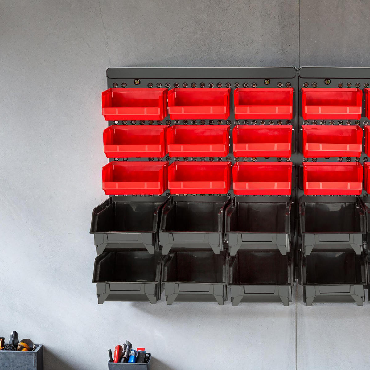 WANDREGAL 2er Set STAPELBOXEN ,2 stabile Wandplatten mit je 64 x 38 x 17,5 cm,schwarz - Schwarz, Textil (17.5/38/64cm) - tectake