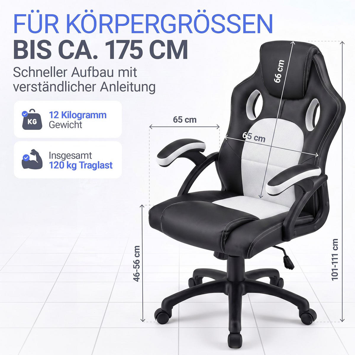 SCHREIBTISCHSTUHL Montreal weiß - Weiß, Textil (47/111/52cm) - Juskys