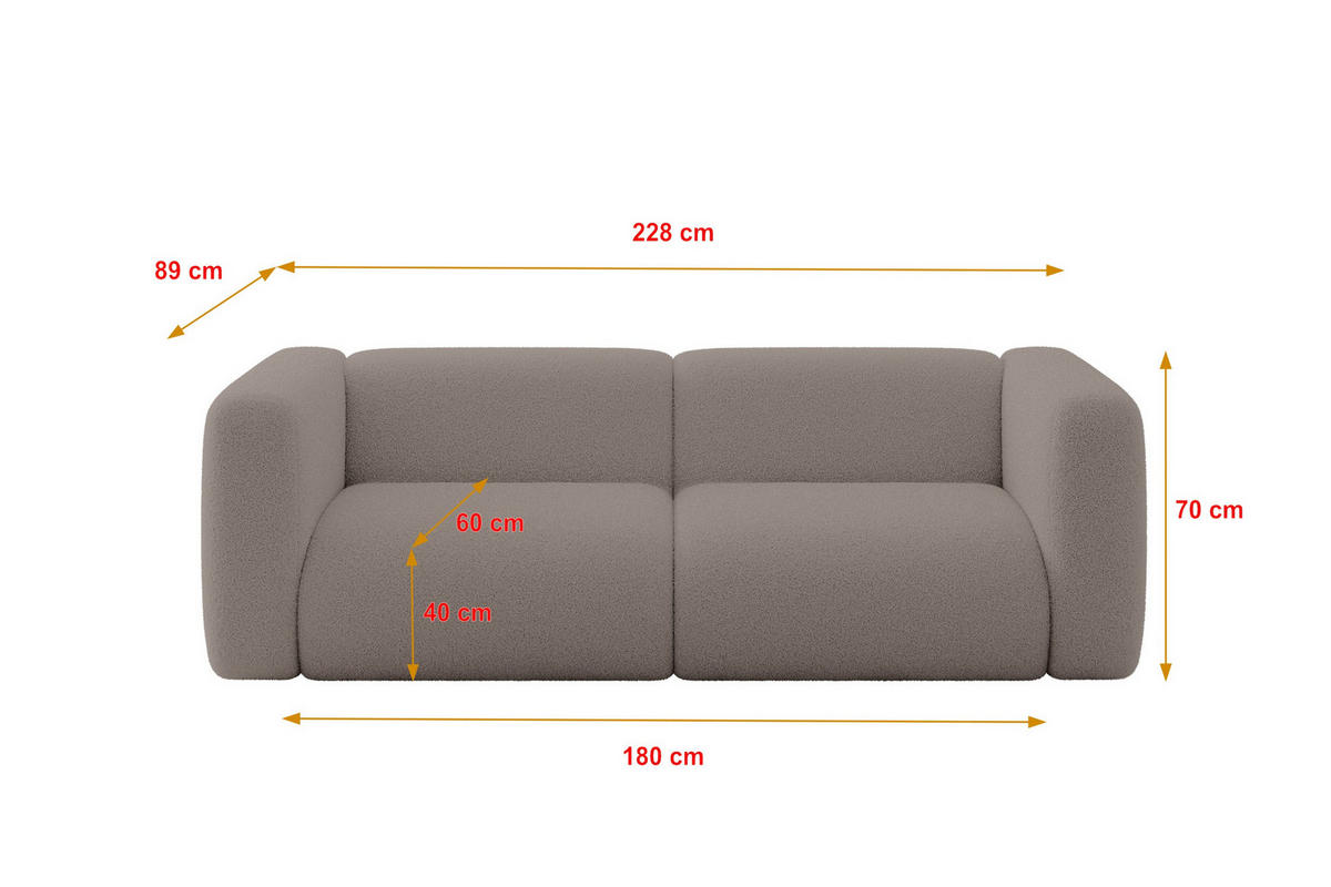 MODULARES Sofa 2-SITZER MIRA-S1 228x89x70 Braun cm Bouclé - Dunkelbraun/Schwarz, Holzwerkstoff/Kunststoff (228/70/89cm) - ALTDECOR