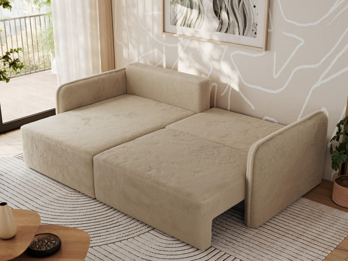 ECKSCHLAFSOFA MESTO L Beige Plüsch - links - Beige/Schwarz, Kunststoff/Textil (227/147cm) - MKS