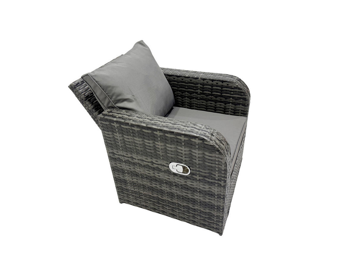 GARTENMÖBEL SET PE Polyrattan 7-Sitzer Grau - Dunkelgrau/Grau, Glas/Kunststoff - Fimous