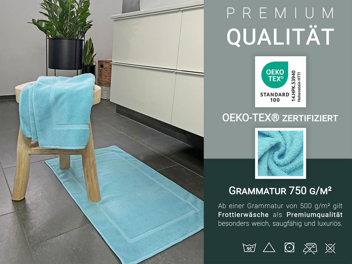 BADEMATTE, 2er-Set, 50x80 cm, 100% Baumwolle, Blau - Blau, Textil (50/80cm) - Zollner