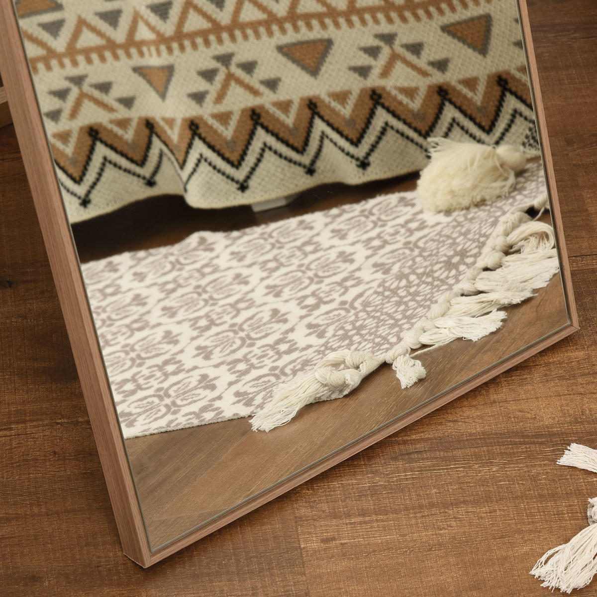STANDSPIEGEL, Ganzkörperspiegel mit Holzmaserung, Ankleidespiegel, Hellbraun - Silberfarben, Glas (3/150/40cm) - HOMCOM