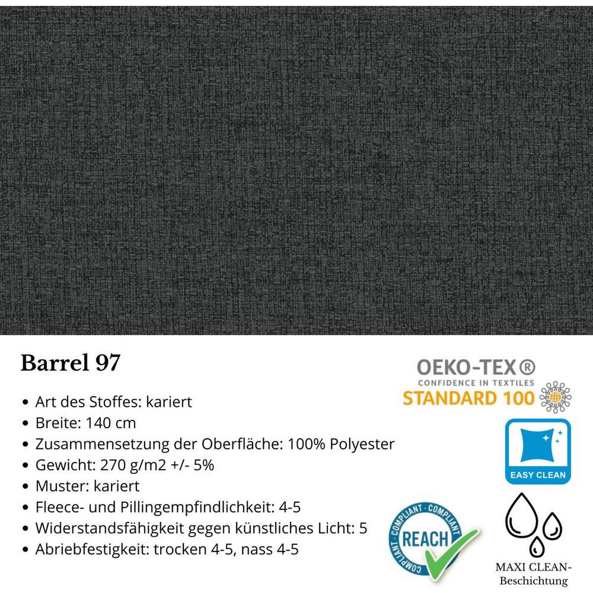 ECKSCHLAFSOFA Draco L Graphit - Schwarz/Graphitfarben, Textil/Metall (268/183cm) - Beautysofa