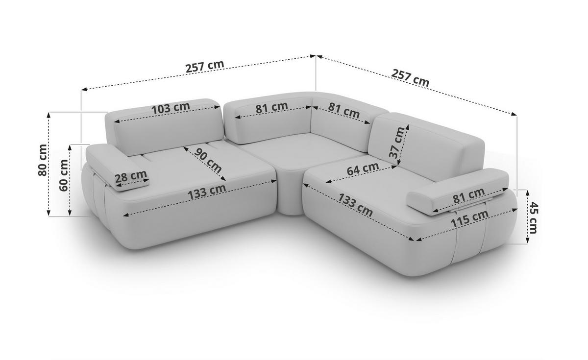 ECKSOFA MIREO L - Dunkelgrau Schenille grob gewebt - Dunkelgrau/Schwarz, Kunststoff/Textil (257/257cm) - MKS