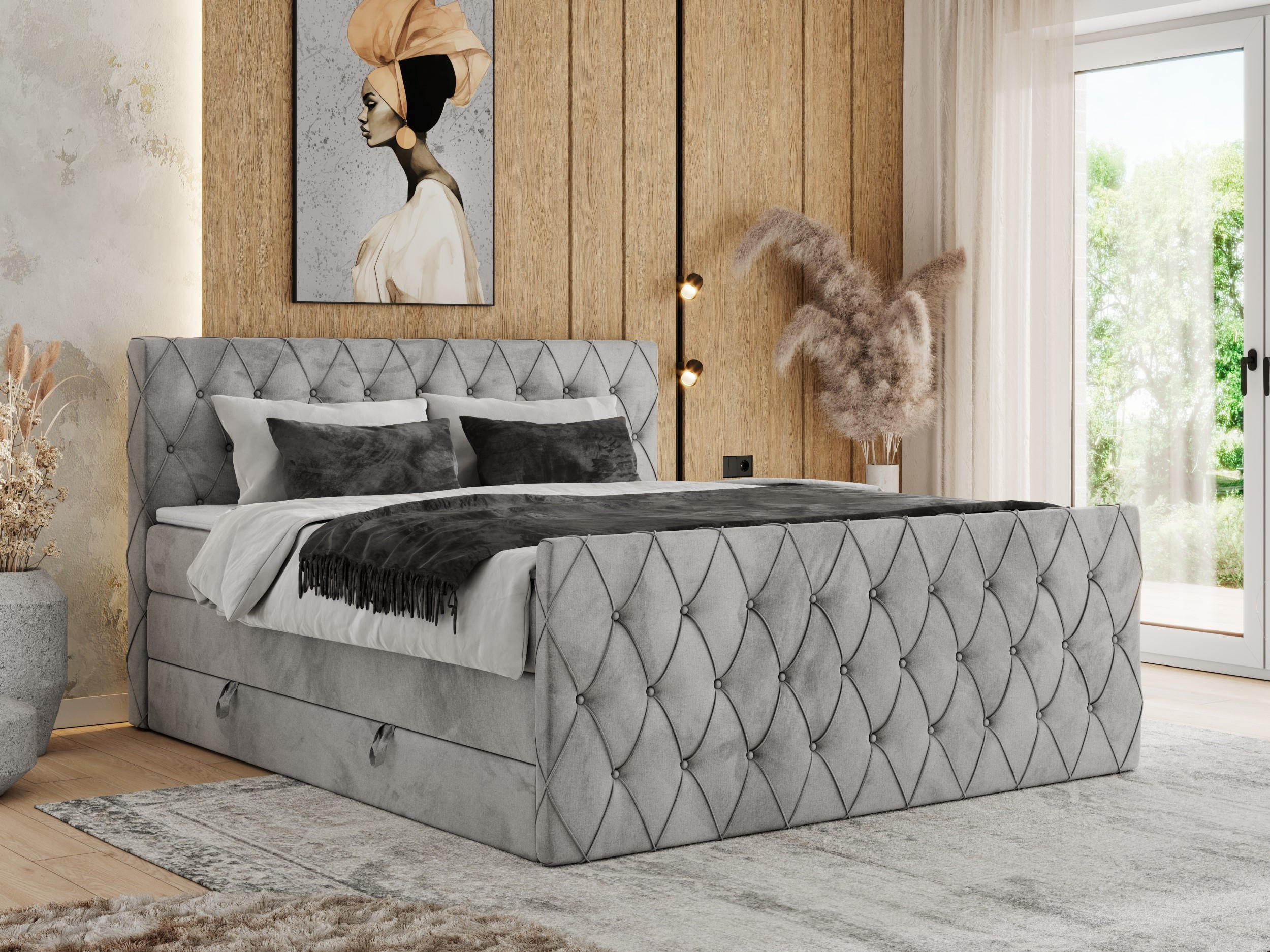 BOXSPRINGBETT MIREN KING DUO 200/200 Hellgrau Velvet - H4 - Hellgrau, Holz/Textil (200/200cm) - MKS