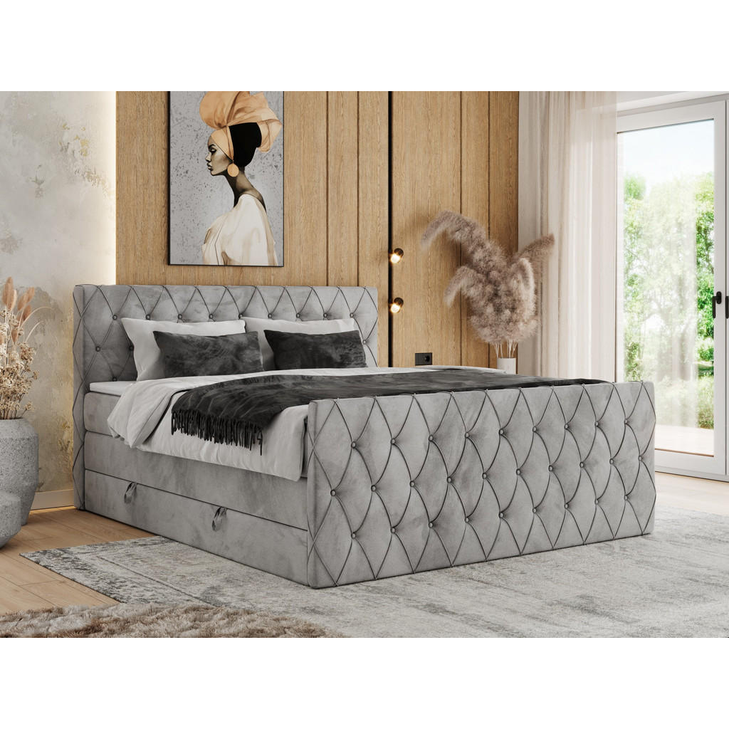 Thumbnail - MKS Boxspringbett, Hellgrau, Textil, 2-Sitzer, H4, Rechteckig, 140x200 cm, Schlafzimmer, Betten, Boxspringbetten