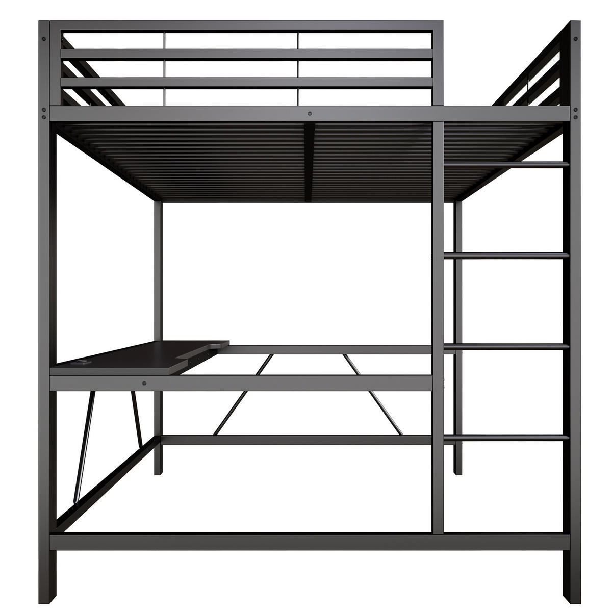 HOCHBETT 160/200 cm in Schwarz mit Schreibtisch, LED und USB Metall - Schwarz, Metall (160/200cm) - CHICFURN