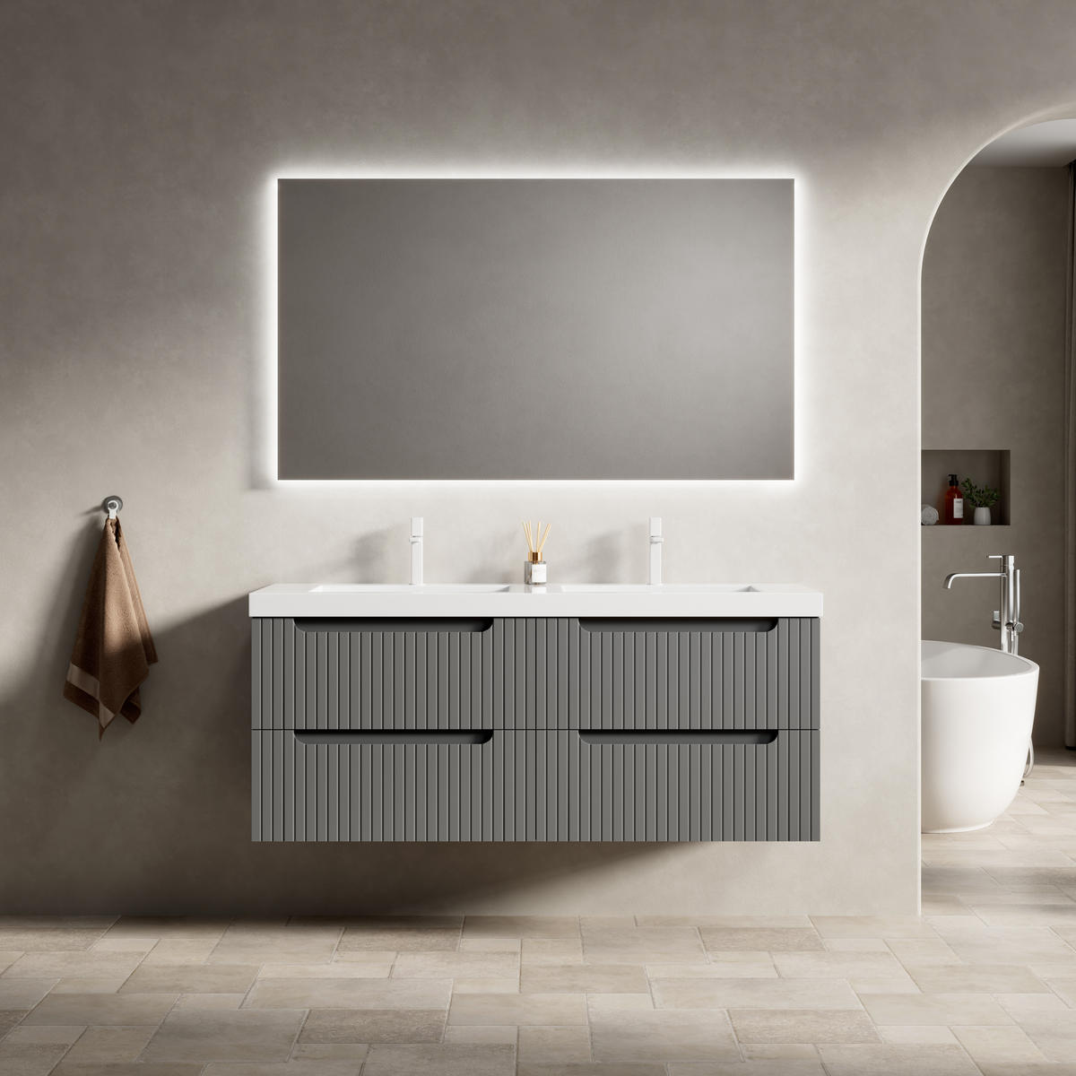 WASCHTISCHKOMBI 120x46x53cm Dunkelgrau/Weiß mit Kunststeinbecken - Dunkelgrau, Kunststoff (120/53/46cm) - Modfu