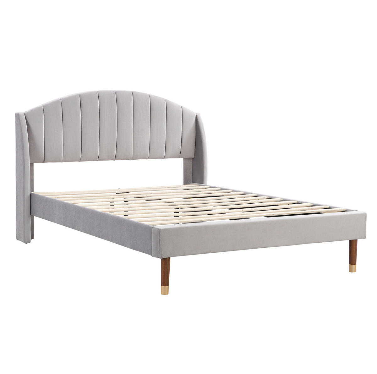 POLSTERBETT aus Samt 140x200 cm in Grau mit Lattenrost & Kopfteil - Grau, Textil (140/200cm) - Modfu