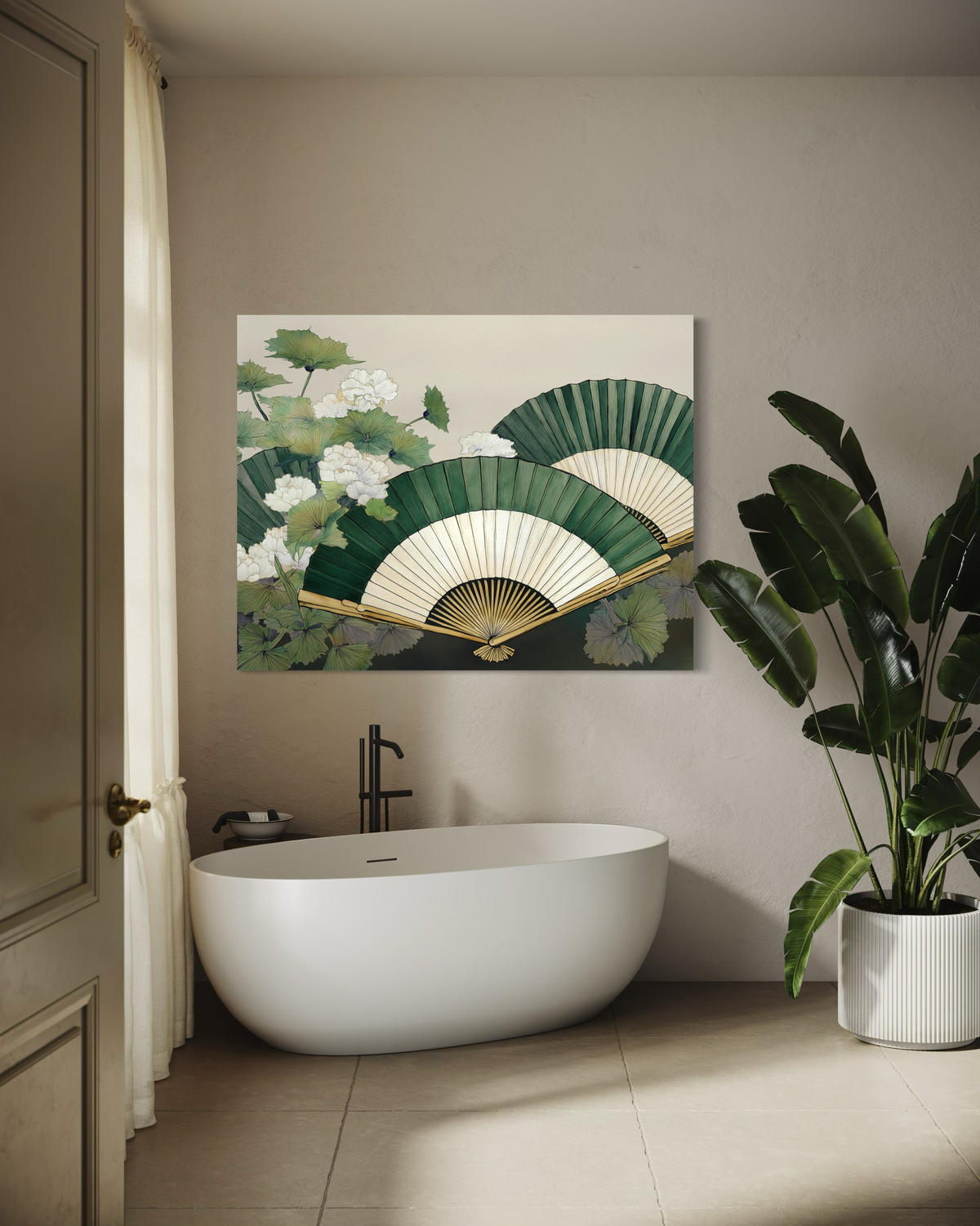 WANDBILD japanische blattfächer - Grün, Textil (60/40cm) - Feeby