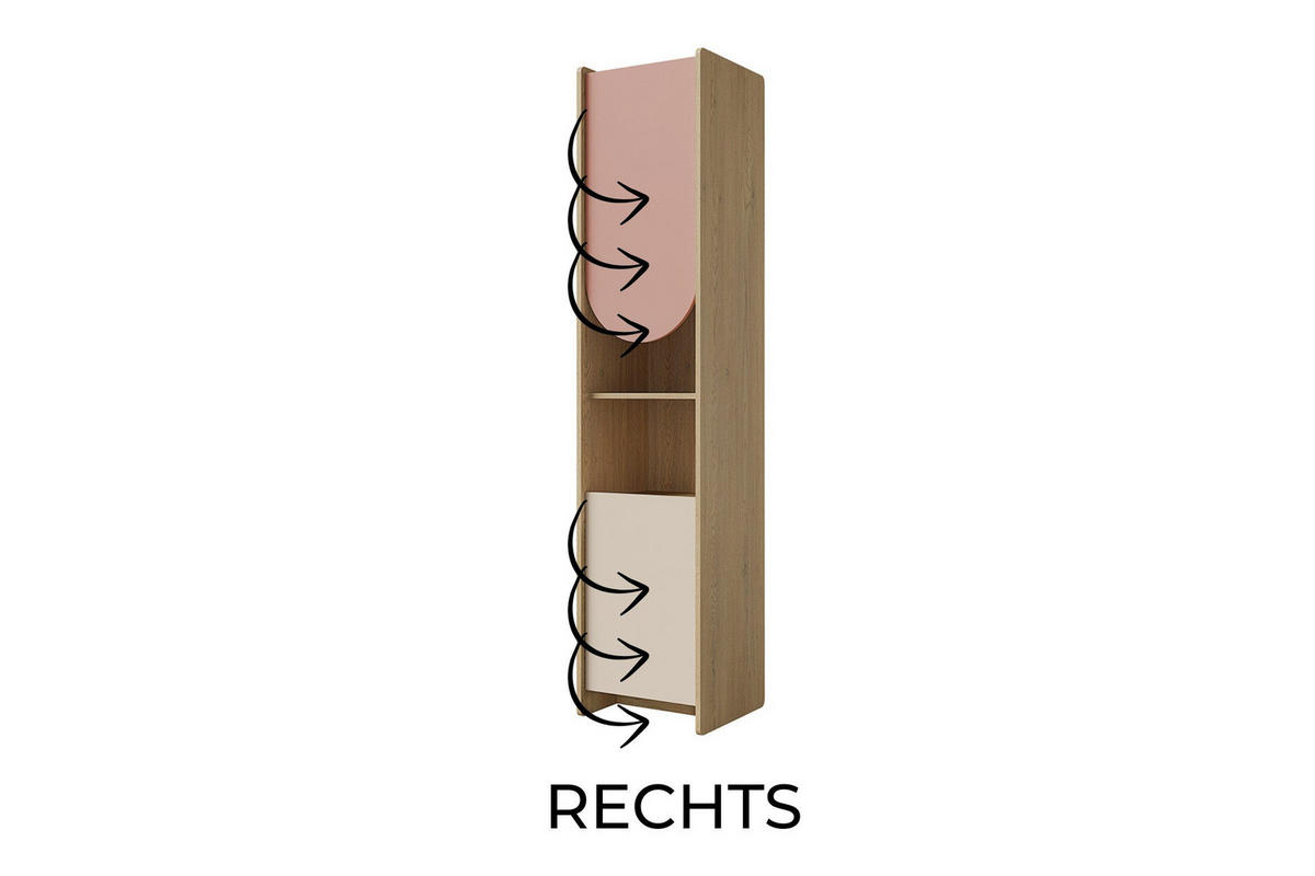 KINDERREGAL LEXO 05 43/198/40 cm in Eiche Cremona/Macadamia/Puderrosa (rechts) - Eichefarben/Beige, Holzwerkstoff (43/198/40cm) - Deine Möbel 24