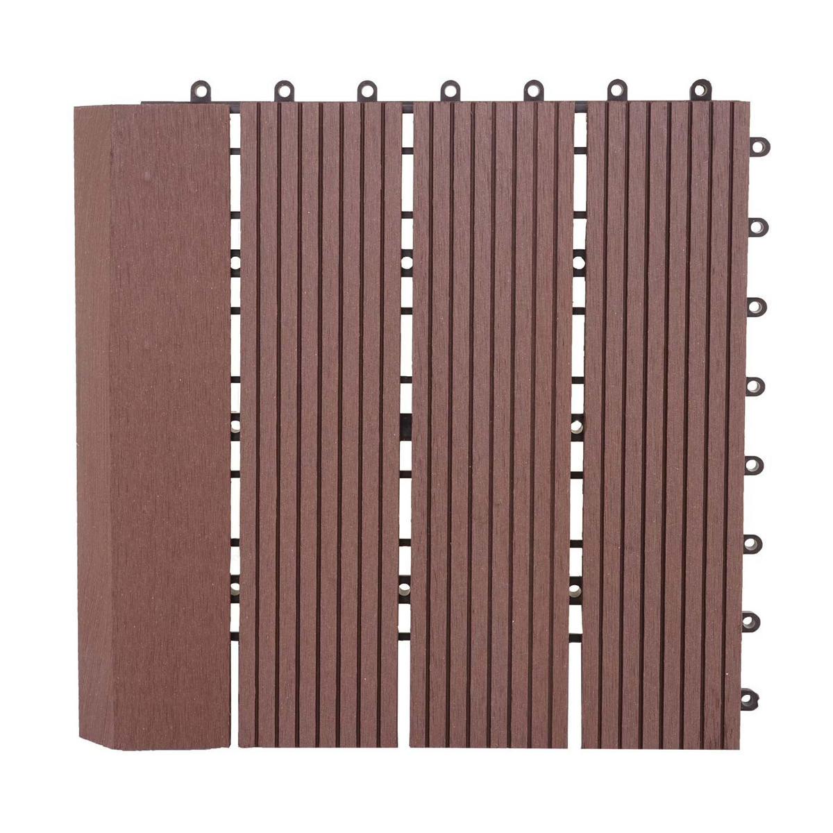 WPC BODENFLIESE + Abschluss 11x 30x30cm Coffee linear senkrecht - Braun, Kunststoff (30/30/2cm) - BERLINLODGE
