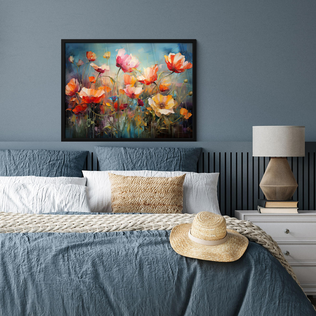 POSTER MIT RAHMENGERAHMTES BILD Blumen - Aquarell - Kunst - Botanisch - Natur 80x60 cm - Orange, Papier (80/60cm) - MuchoWow