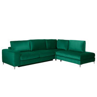 ECKSOFA mit Ottomane - Chromfarben/Olivgrün, Textil/Metall (302/1cm) - home24