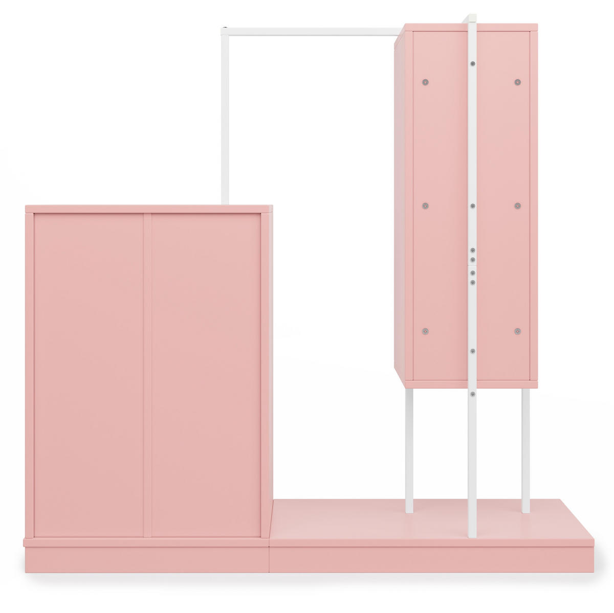 KLEIDERSCHRANK aus Spanplatte 40x100x135 cm Weiß/Rosa mit 4 Schubladen, 3 offenen Fächern und Kleiderstange - Pink, Holzwerkstoff (140/135/40cm) - Modfu