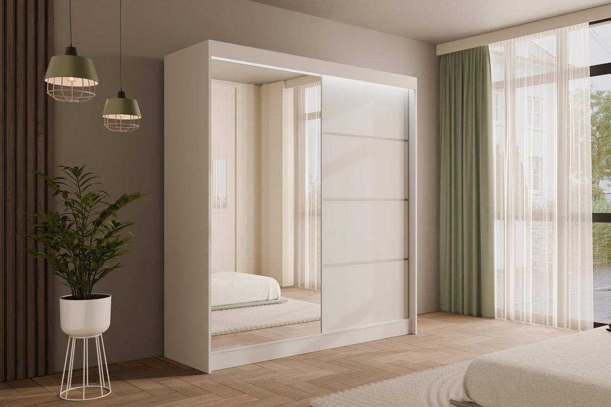 KLEIDERSCHRANK PAOKI mit LED - 200 cm - Weiß - Weiß, Holzwerkstoff (200/215/61cm) - ALTDECOR