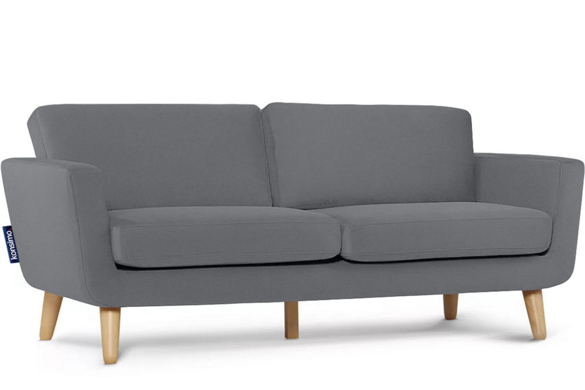 3-SITZER-SOFA TAGIO mit Armlehnen, Grau - Braun/Grau, Buchenholz/Textil (88/80/190cm) - KONSIMO®
