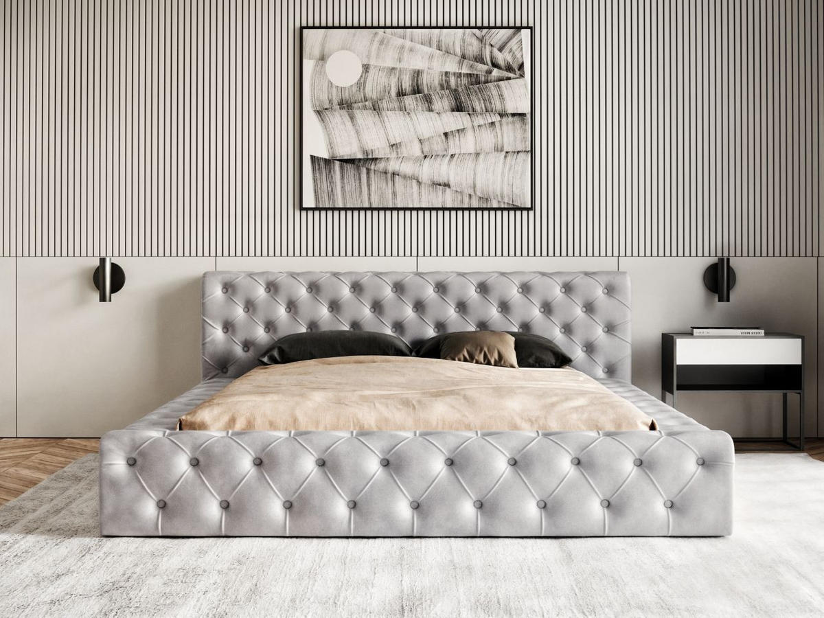 POLSTERBETT Palini 160x200 Hellgrau - Hellgrau, Textil (160/200cm) - Graingold