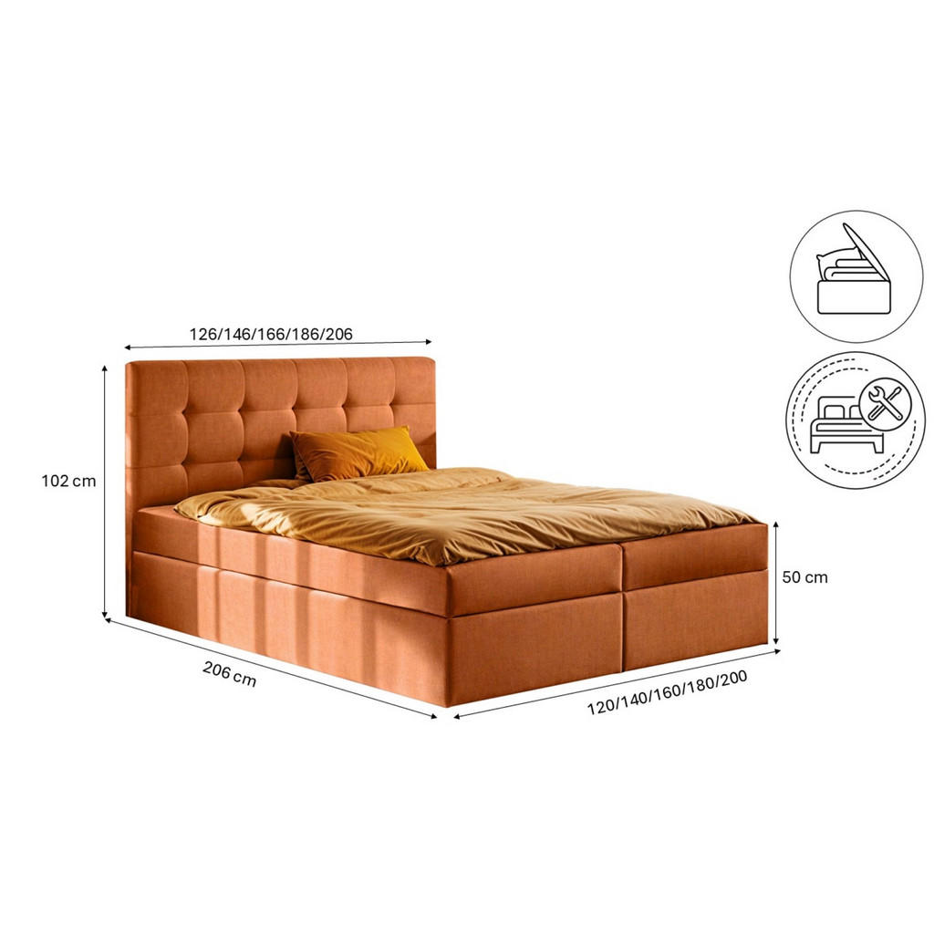 Thumbnail - Kaiser Möbel Boxbett, Orange, Holz, H3, 120x200 cm, Schlafzimmer, Betten, Boxspringbetten