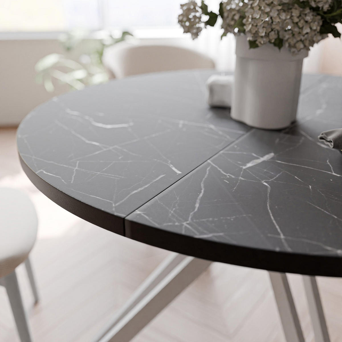 ESSTISCH ausziehbar aus MDF, Schwarz - Schwarz/Weiß, Holzwerkstoff (120/120/76cm) - Idohome