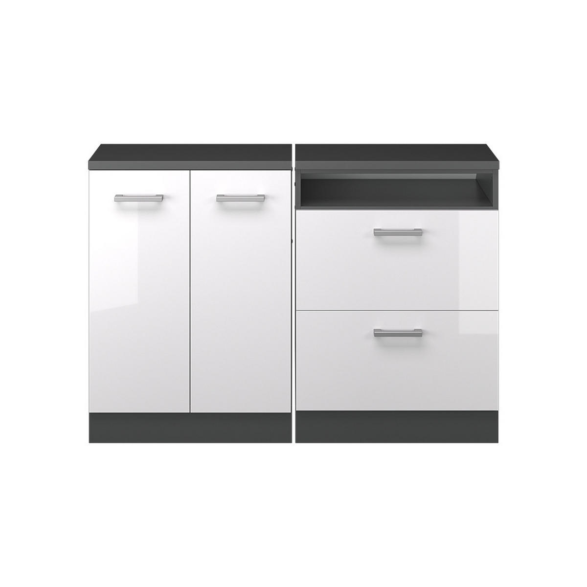 KUHINJSKI ORMAR ZA KOSINE KROVA R-Line Sjajna Bijela 120 cm Set od 2 korpusa ormara, dubina 60 cm - bijela visoki sjaj/antracit, drvni materijal (120/83.8/60cm) - Vicco