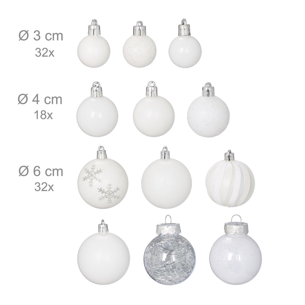 WEIHNACHTSKUGELN Weiß 101er-Set - Weiß, Kunststoff (20/19/2.5cm) - Relaxdays