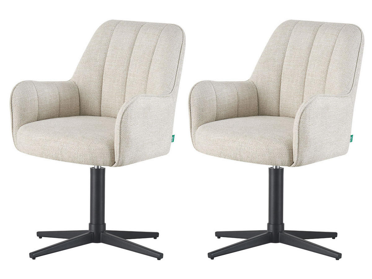 ESSZIMMERSTUHL THOMAS-ROMY 2er-Set 360°drehbar - Creme, Textil (58/87/62cm) - DUBI Möbel