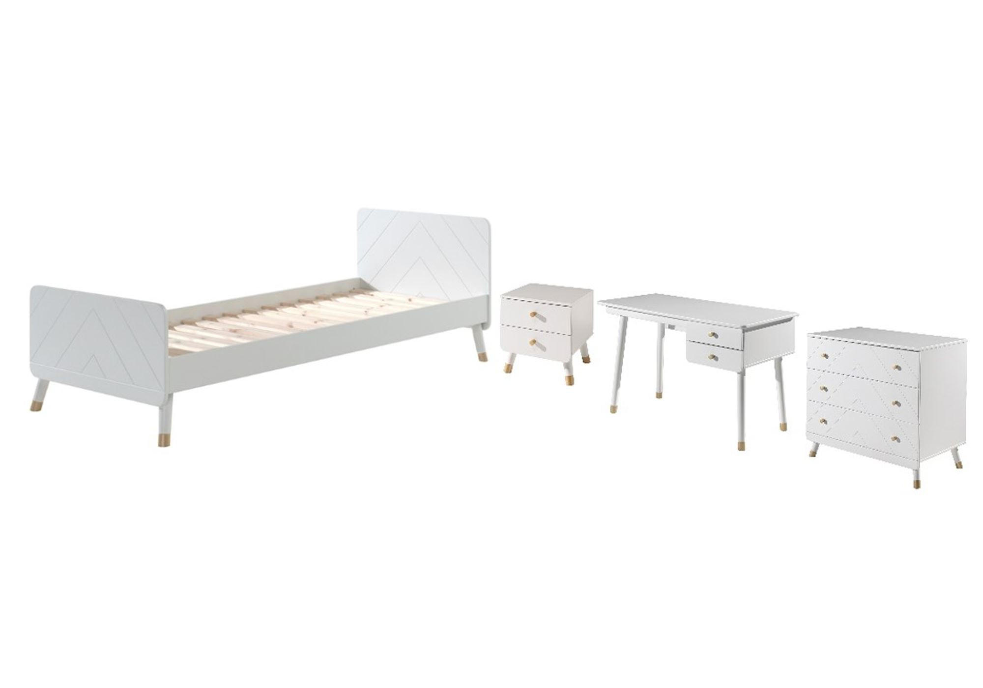 KINDERZIMMER komplett Set 4-tlg. Kamillah 5 Bett Kommode Schreibtisch - Weiß, Holzwerkstoff (230/1/130cm) - 58aufmkessel