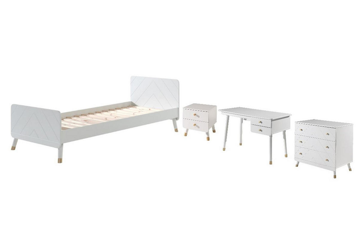 KINDERZIMMER komplett Set 4-tlg. Kamillah 5 Bett Kommode Schreibtisch - Weiß, Holzwerkstoff (230/1/130cm) - 58aufmkessel