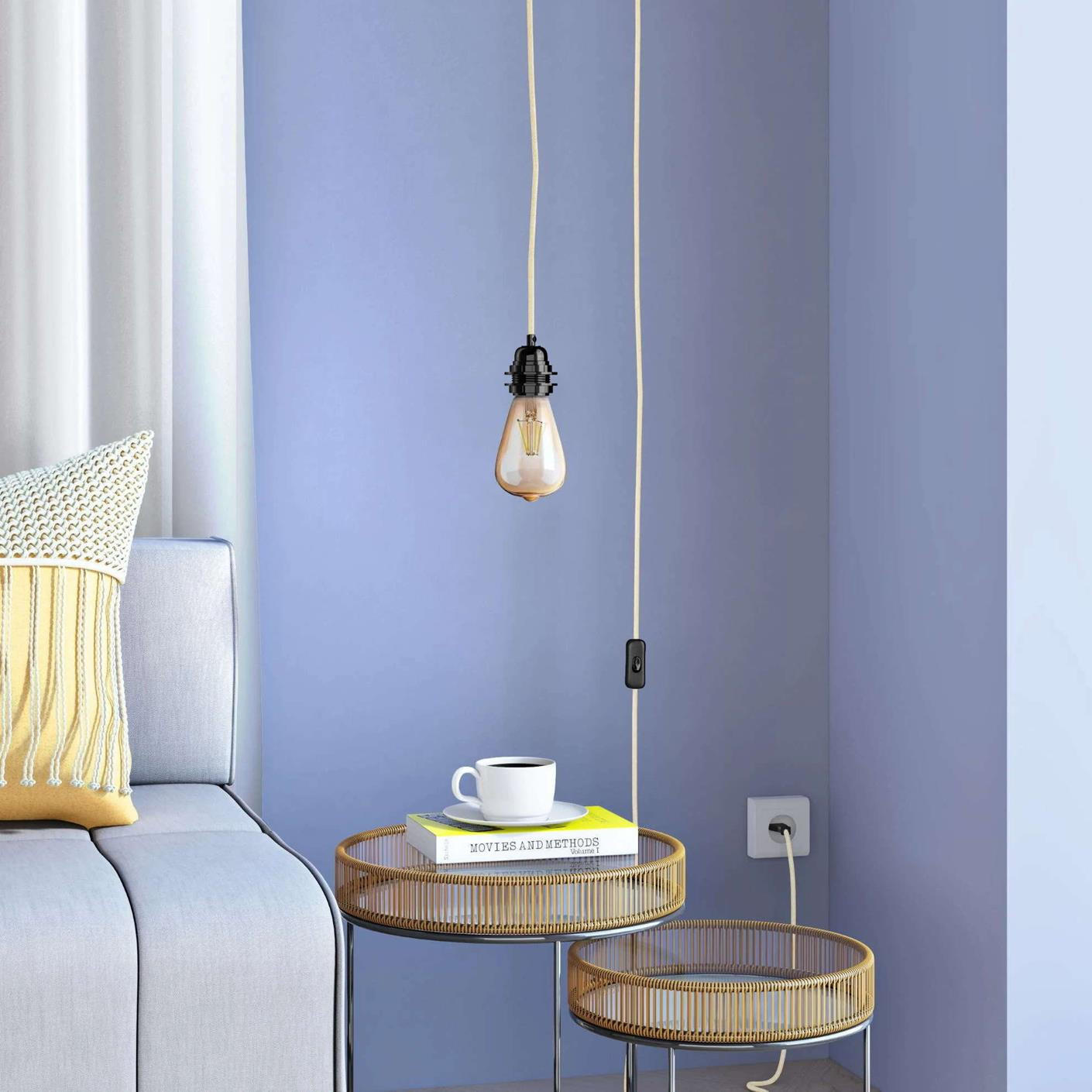 HÄNGELAMPE Bala mit Kabel und Schalter weiß - Schwarz/Weiß, Textil (450/1/450cm) - HOOPZI