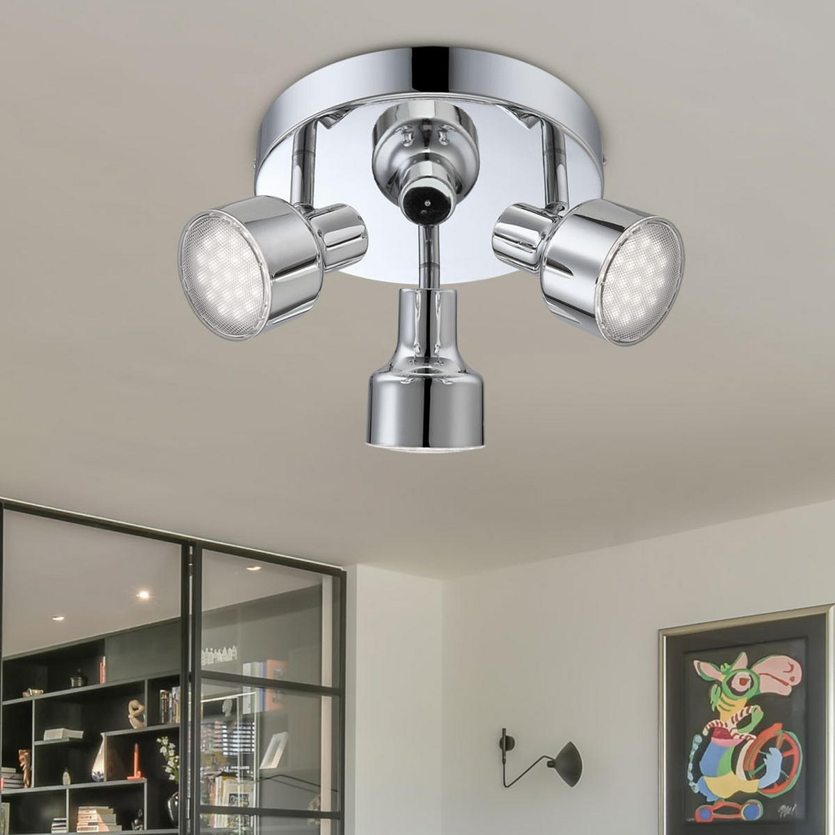 LED DECKENLEUCHTE ROIS Chrom Silber - Silberfarben, Metall (14/14/14cm) - Globo Lighting