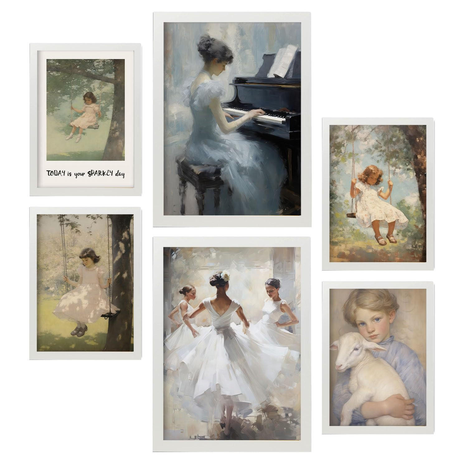 POSTER Set Mit 6 Kindheit Des Mädchens A3 & A4 Weißer Rahmen - Weiß, Papier (29/3cm) - Nacnic