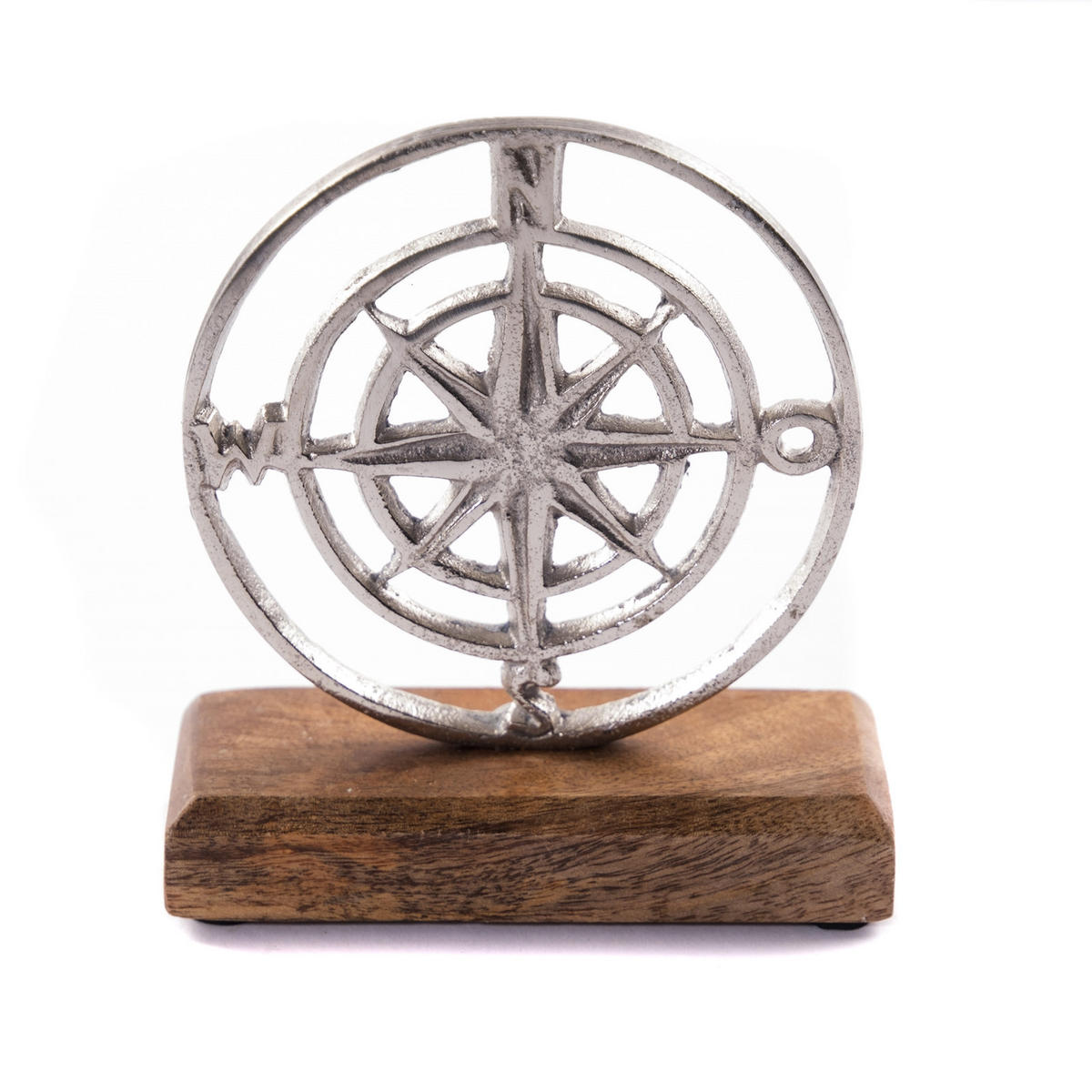 AUFSTELLER Maritim Windrose Metall, Mangoholz silber-braun - Naturfarben, Holz (11/16/5cm) - DESIGN DELIGHTS