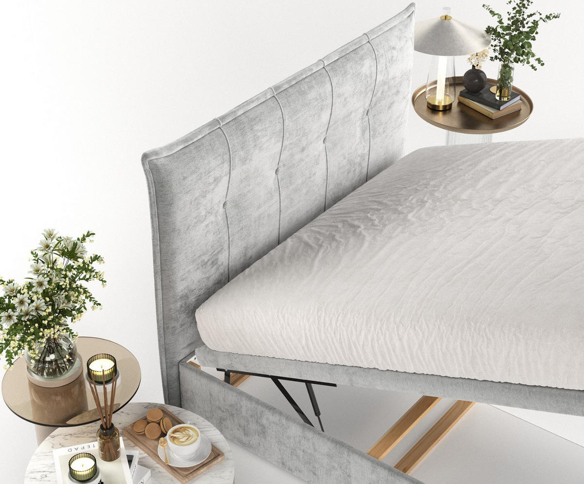 POLSTERBETT Liano mit Stauraum 160/200 cm Hellgrau im Lotta Stoff - Hellgrau/Schwarz, Holz/Holzwerkstoff (160/200cm) - AltaBeds