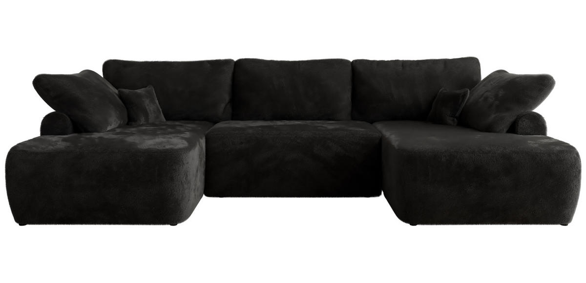 WOHNLANDSCHAFT CUBO U Schwarz Plüsch - Schwarz, Kunststoff/Textil (370/100/187cm) - MKS