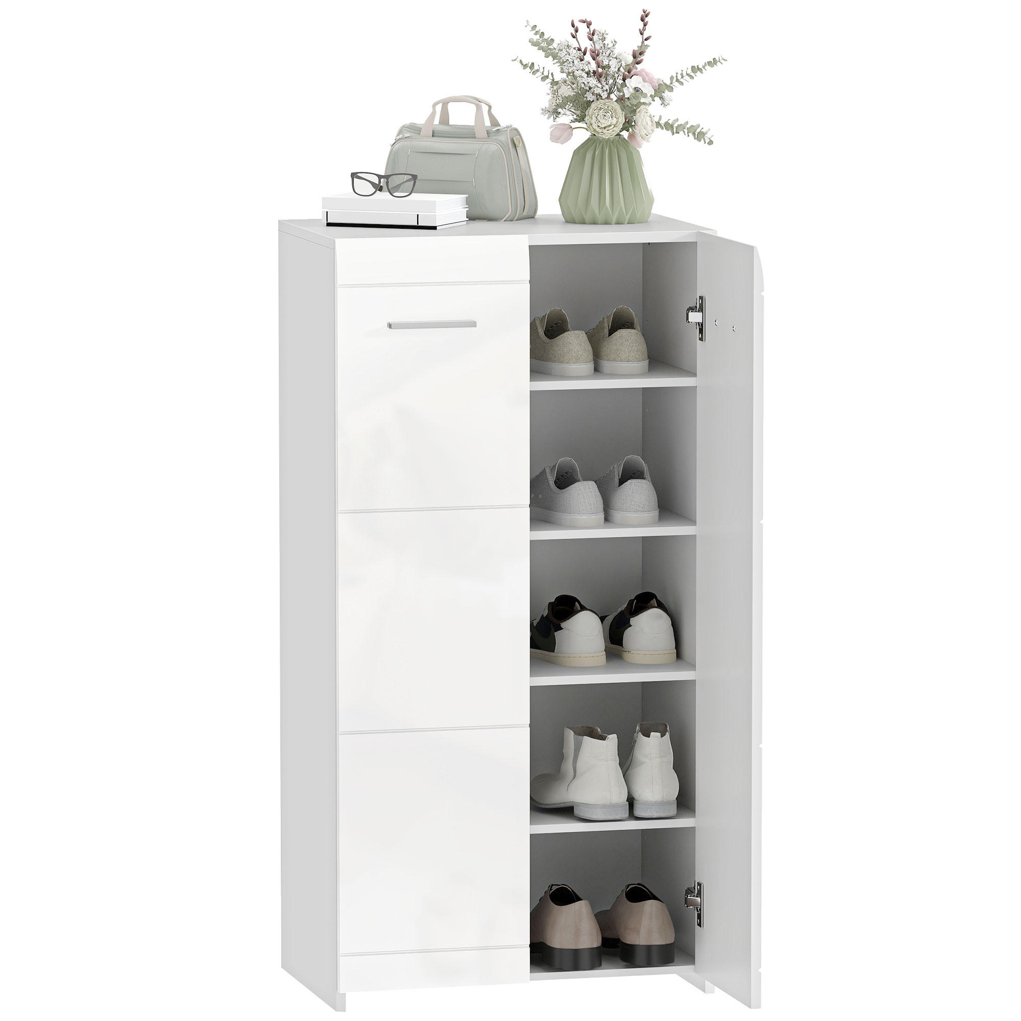 SCHUHSCHRANK DE-09947 Hochglanz mit verstellbaren Regalböden Weiß - Weiß Hochglanz, Holzwerkstoff (55/108/36cm) - ComfortXL
