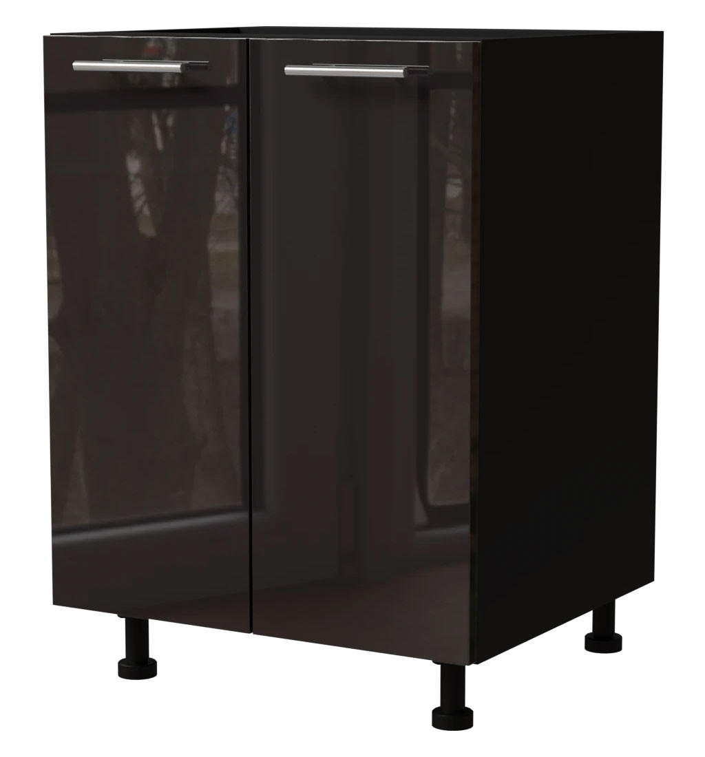 Feldmann-Wohnen Küchenunterschrank Schwarz Hochglanz, Schwarz 60x82x50 cm