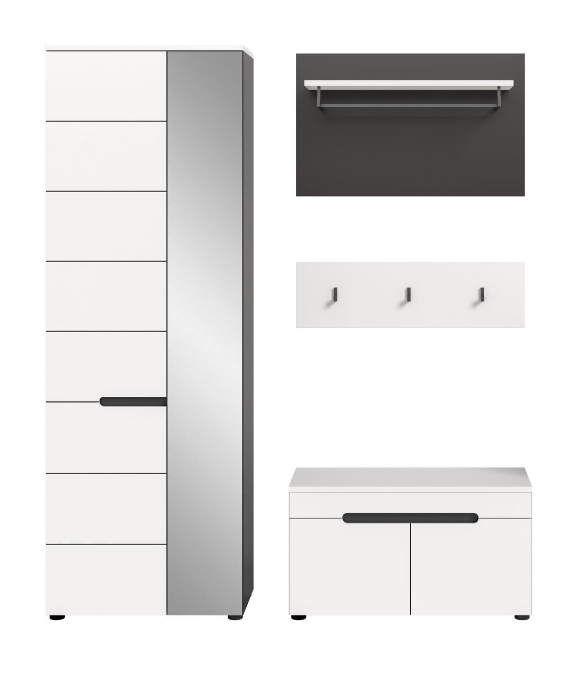 GARDEROBEN-SET CANU 3-tlg. (B/H/T: ca. 160/190/37 cm) in Basalt grau/weiß - Grau, Holzwerkstoff (160/190/37cm)