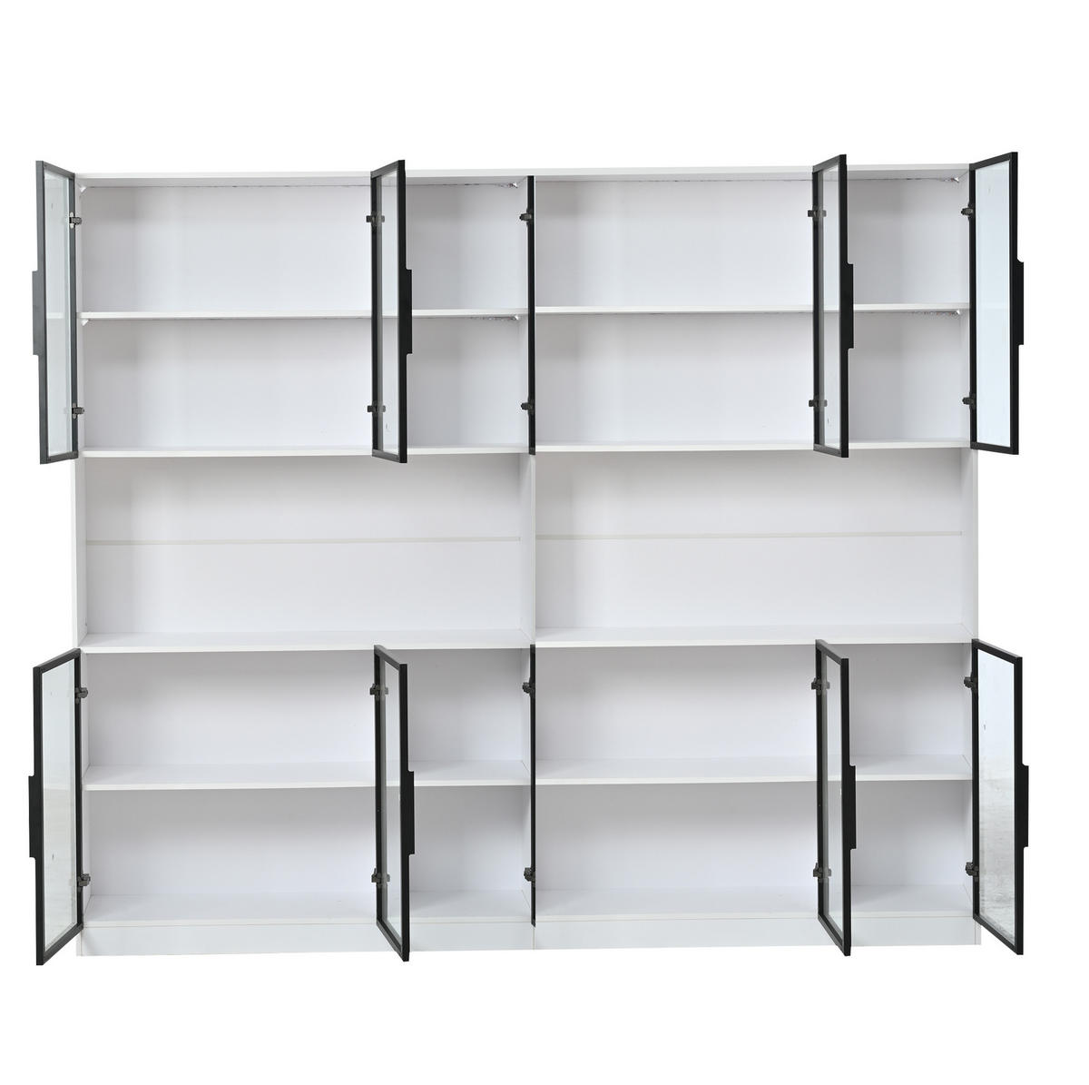VITRINE 240/34/200 cm aus MDF und Glas mit LED-Beleuchtung und 12 Türen Weiß - Weiß, Holzwerkstoff (240/200/34cm) - Modenvie