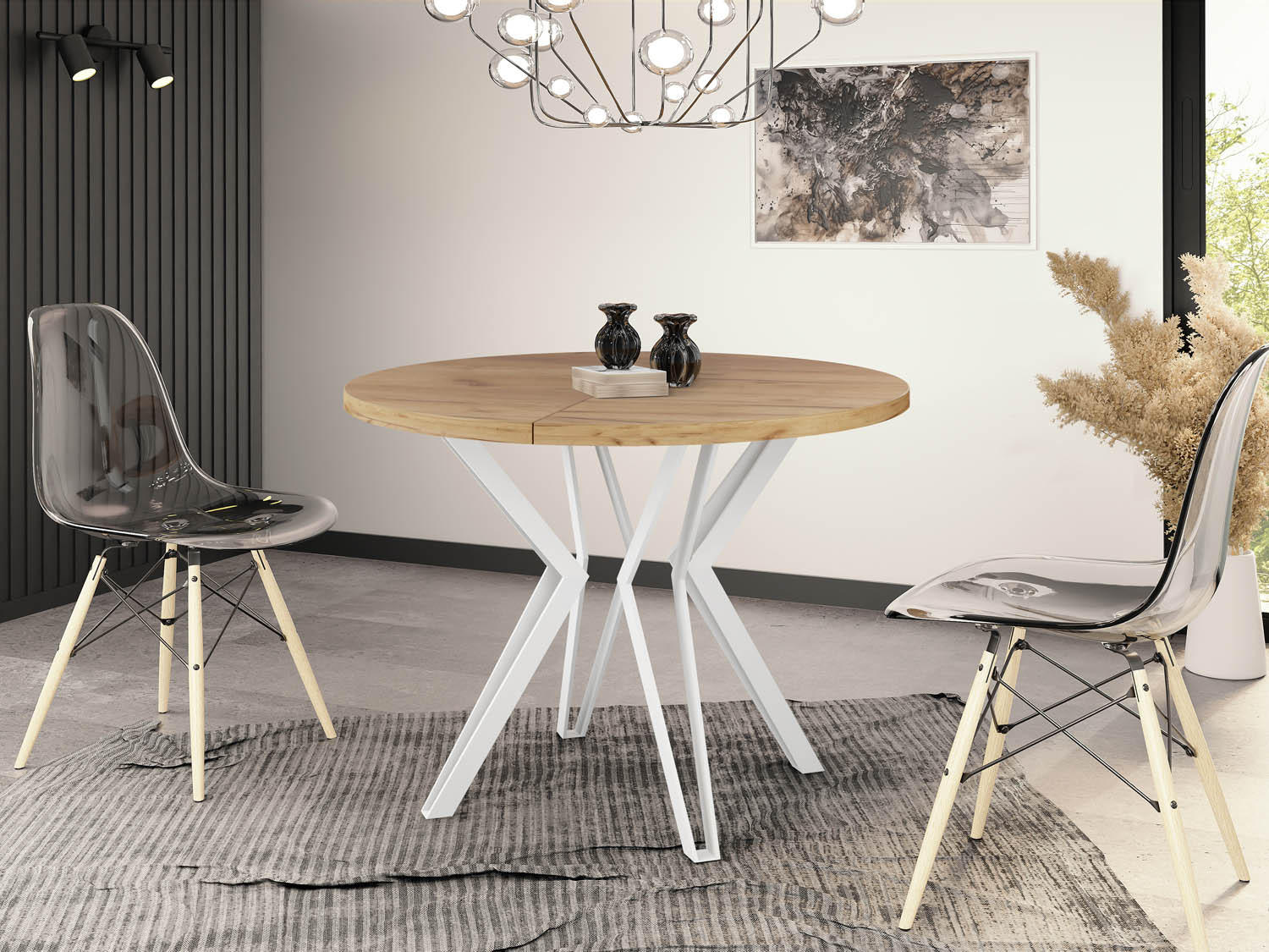 ESSTISCH Austin runder ausziehbarer, Craft Eiche 120-200/100/76 cm - Eiche Wotan/Weiß, Holzwerkstoff/Metall (120/120/76cm) - WFL GROUP