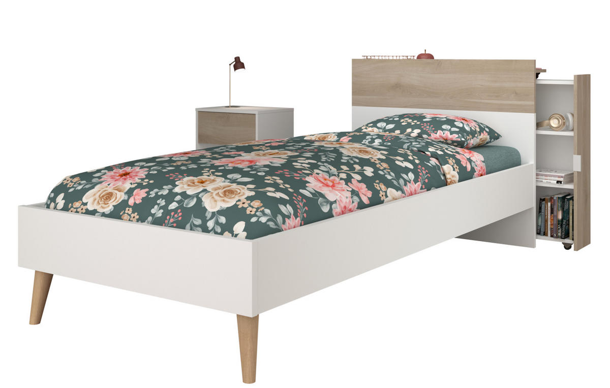 JUGENDZIMMER weiß, Eiche, Komplett-Set 3-teilig mit Stauraum - Eichefarben/Silberfarben, Holzwerkstoff/Kunststoff (95/79/206cm) - Parisot Meuble